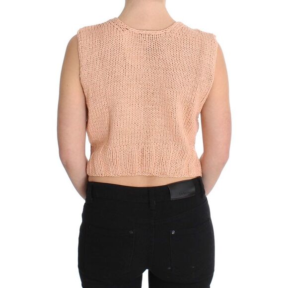 PINK MEMORIES Peach Knit Sleeveless Crop Top Women Pink Sweaters - Picture 2 of 6